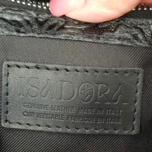 NWT 🇮🇹 Isadora Italian Black Tooled Floral Leather Large Satchel Tote Bag - Picture 6 of 13
